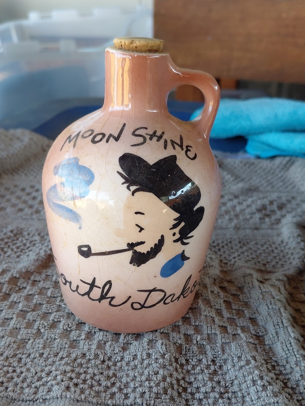 Peach Ceramic Moonshine Jug - Hand-Painted Accent Pitcher
